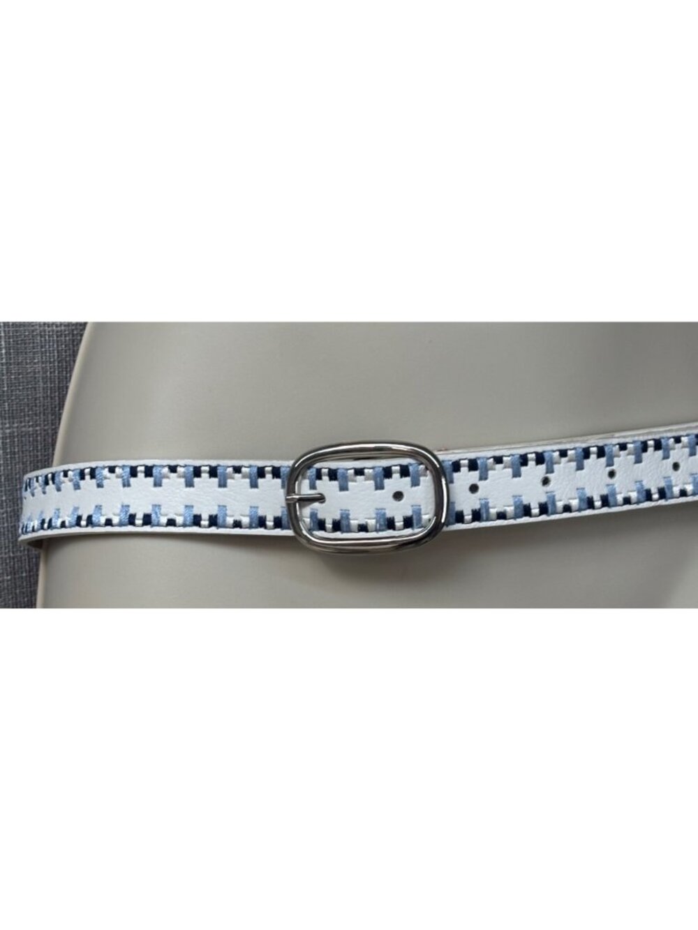 INC International Concepts Women S Laced Edge Belt, White/Blue, Sz. S